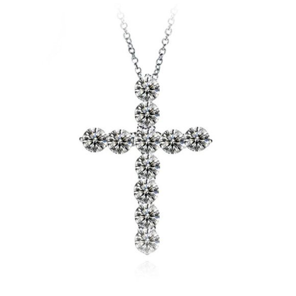 NEW 925 Sterling Silver Diamond Cross Necklace - Picture 2 of 4